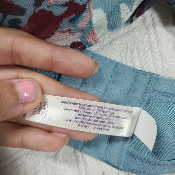 Cacique cotton boost plunge bra NWT blue floral bra size 42C Cleavage solution - Picture 6 of 10